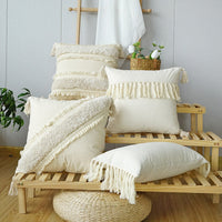 HKM-786003 Boho Ethnic Tufted Pillowcase with Tassels – Canvas, 45x45CM & 30x50CM Options