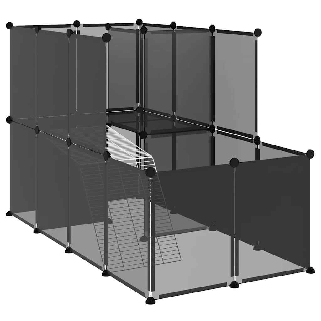 HKM-7861181 Spacious Black Small Animal Cage - 142x74x93 cm with Plastic and Steel Construction