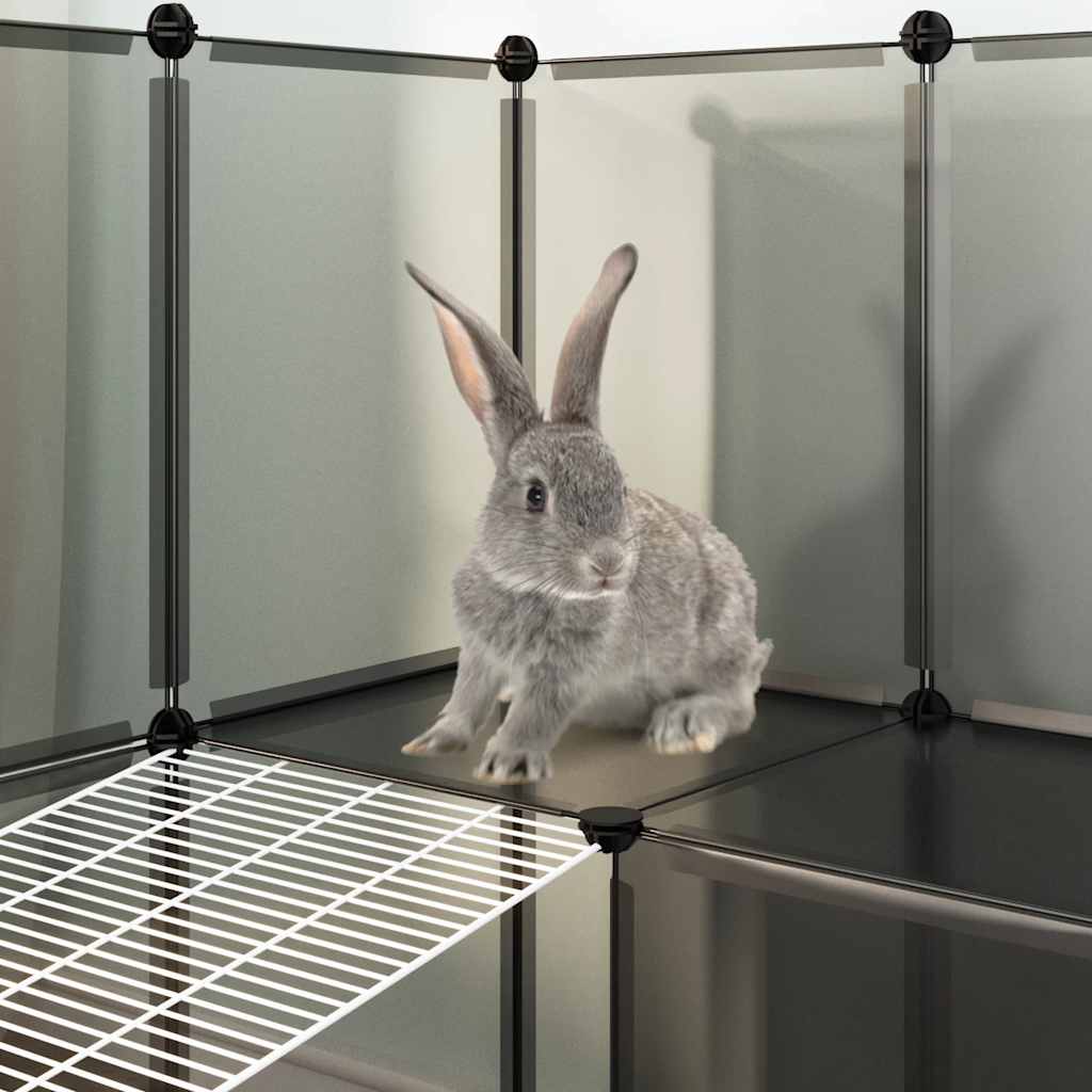 HKM-7861181 Spacious Black Small Animal Cage - 142x74x93 cm with Plastic and Steel Construction