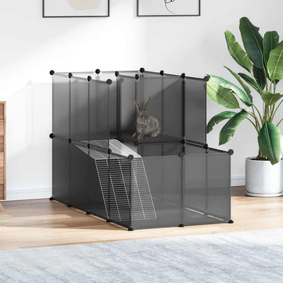 HKM-7861181 Spacious Black Small Animal Cage - 142x74x93 cm with Plastic and Steel Construction
