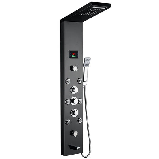 HKM-786259 5-in-1 Black Stainless Steel Multifunction Rain Shower System with Body Spray Head