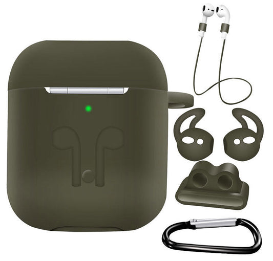 HKM-786259 AirPods Compatible Silicone Protective Cover Set with Anti-Lost Rope and Storage Sleeve - 5 Pieces