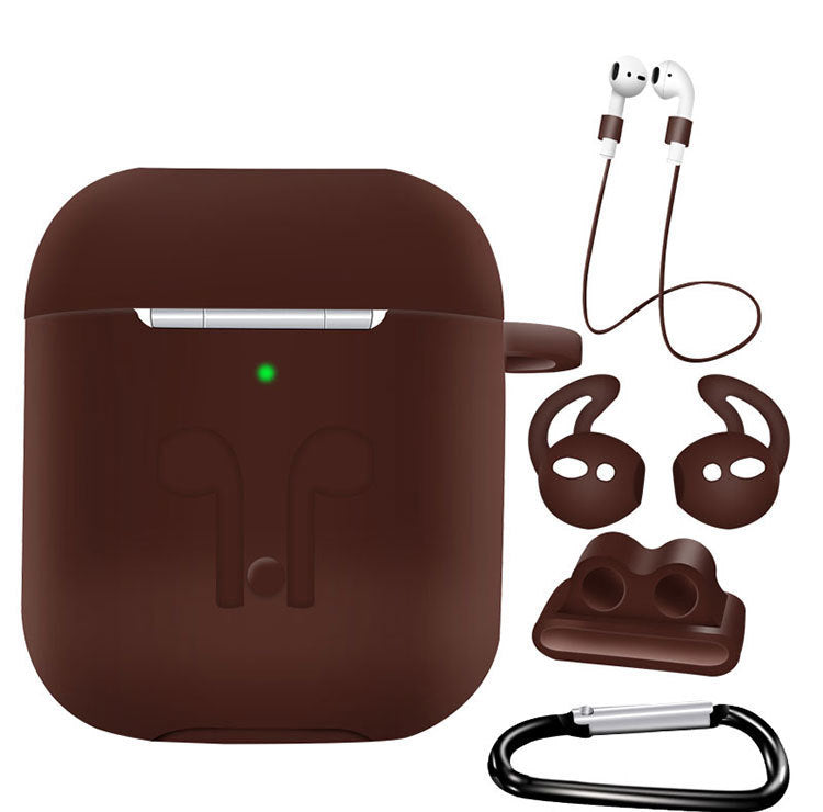 HKM-786259 AirPods Compatible Silicone Protective Cover Set with Anti-Lost Rope and Storage Sleeve - 5 Pieces