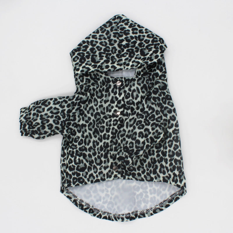 HKM-7865917 Leopard Print Trench Coat for Dogs ¨C Stylish Polyester Pet Clothing in Multiple Sizes