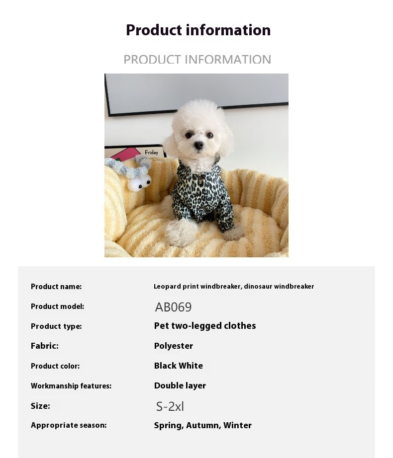 HKM-7865917 Leopard Print Trench Coat for Dogs ¨C Stylish Polyester Pet Clothing in Multiple Sizes