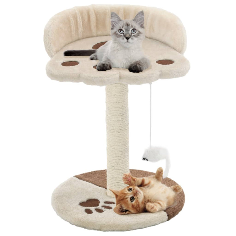 HKM-7868605 Beige and Brown Sisal Cat Scratching Post with Toy Mouse, 40 cm