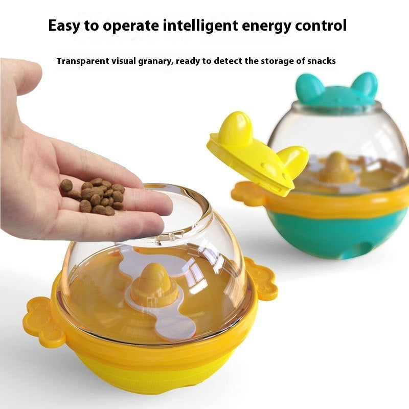 HKM-7870141 Yellow and Lake Blue TPR Tumbler Dog Food Feeder Toy for Pets