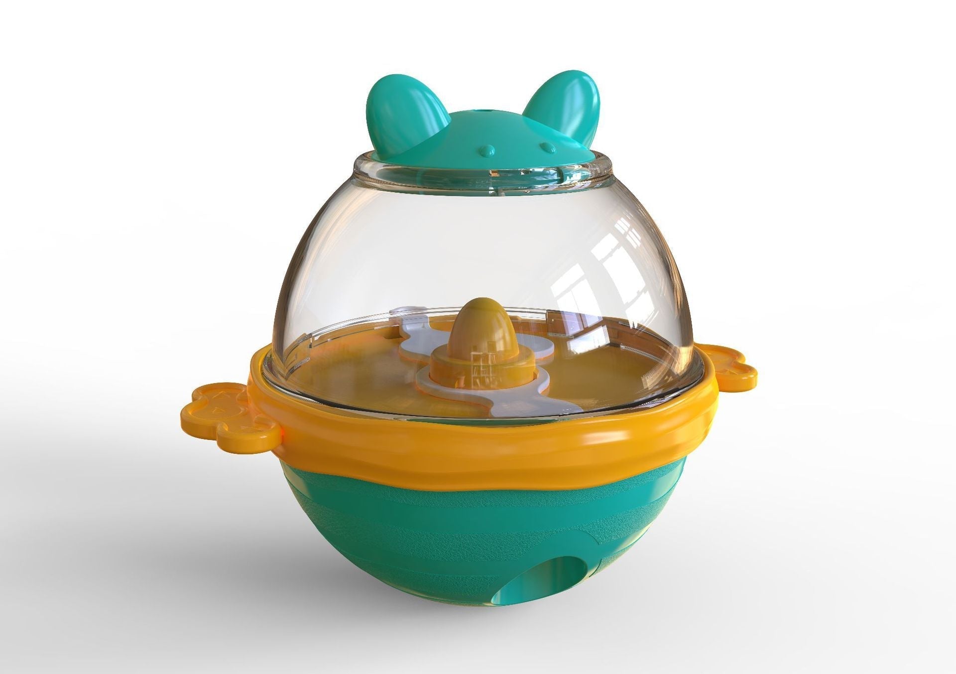 HKM-7870141 Yellow and Lake Blue TPR Tumbler Dog Food Feeder Toy for Pets