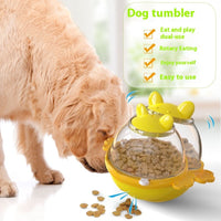 HKM-7870141 Yellow and Lake Blue TPR Tumbler Dog Food Feeder Toy for Pets
