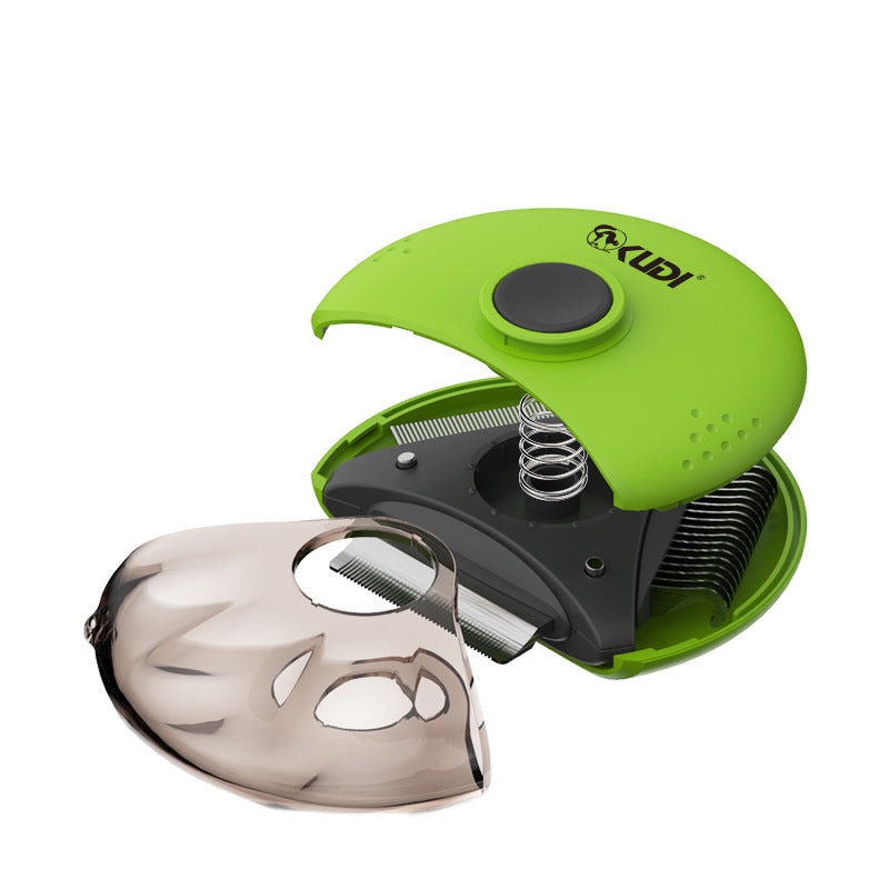 HKM-7870909 Three-In-One Pet Comb Brush in Orange and Green, Durable ABS/PC/Stainless Steel, Compact Size 98x95x35mm