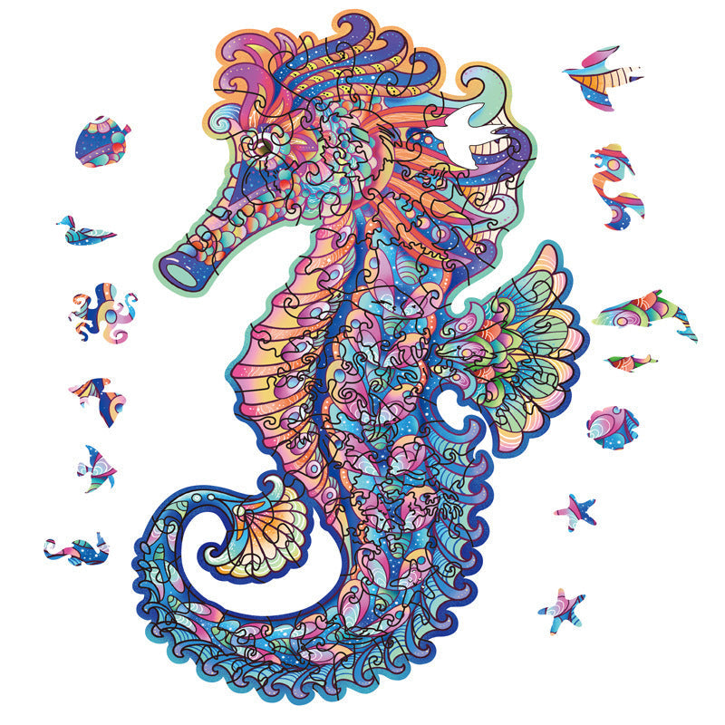 HKM-787091 Irregular Wooden Seahorse-Shaped Three-Dimensional Puzzle for Ages 15-35