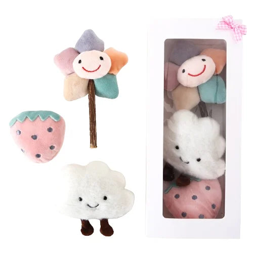 HKM-787219 Plush Cartoon Cat Stick with Bell - Interactive Strawberry Flower Toy for Pets