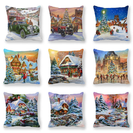 HKM-787347 Cartoon/Anime Christmas Style Peach Skin Fabric Pillow Cover 45x45cm