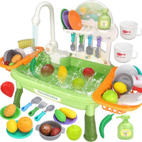 HKM-787347 Upgraded Pretend Kitchen Sink Play Set with Working Faucet and Dishes for Kids