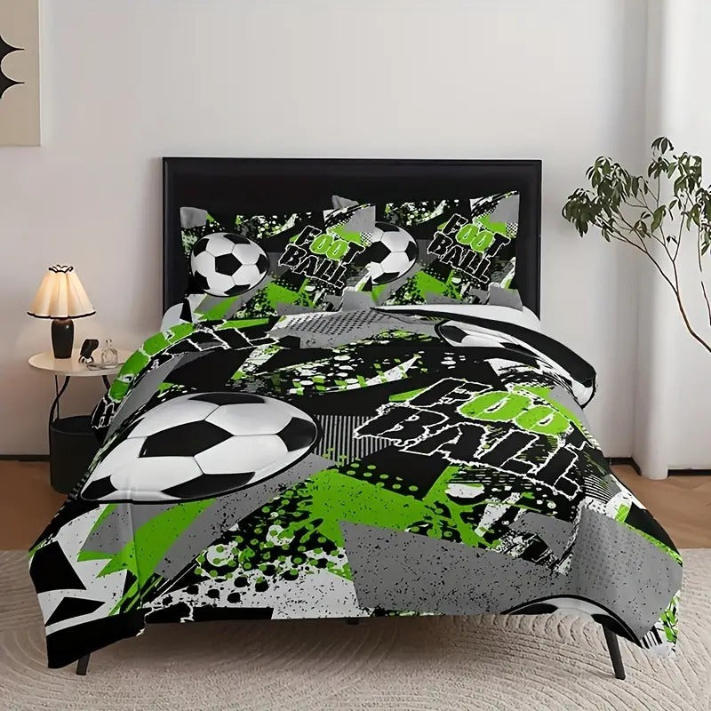 HKM-787539 Football Print Duvet Cover Set - Soft Chemical Fiber Bedding for Children's Rooms