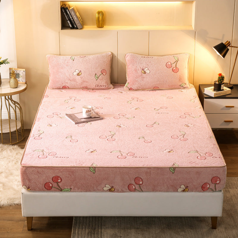 HKM-787539 Snow Fleece Bed Sheet with Digital Floral Prints - Warm and Cozy Bedding in Multiple Sizes