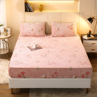 HKM-787539 Snow Fleece Bed Sheet with Digital Floral Prints - Warm and Cozy Bedding in Multiple Sizes