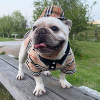 HKM-7875645 Casual Cotton Two-Piece Dog Outfit in Red and Khaki for Small to Extra Large Sizes