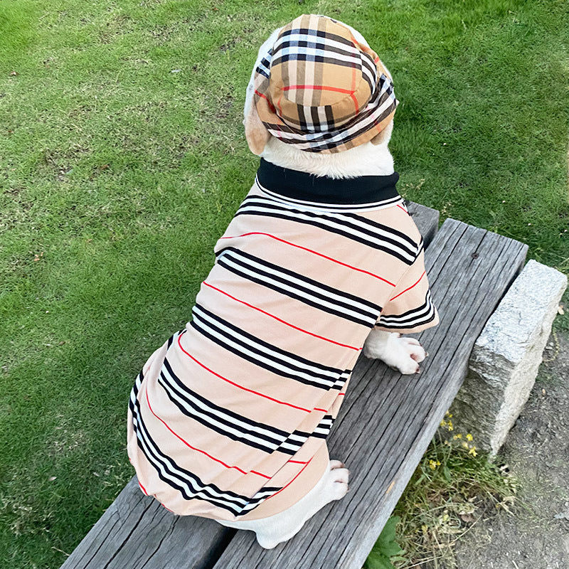 HKM-7875645 Casual Cotton Two-Piece Dog Outfit in Red and Khaki for Small to Extra Large Sizes