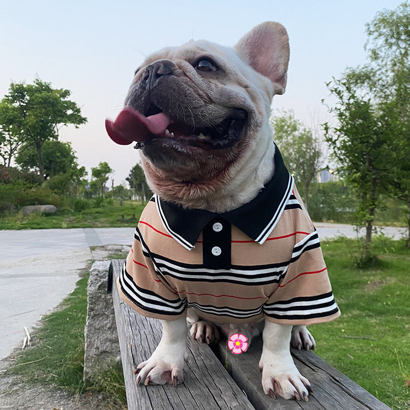 HKM-7875645 Casual Cotton Two-Piece Dog Outfit in Red and Khaki for Small to Extra Large Sizes