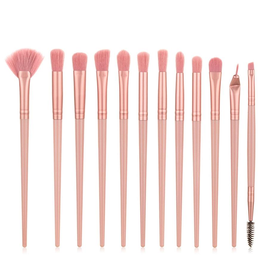 HKM-787603 12-Piece Nylon Makeup Brush Set with Long Plastic Handles for Precision Application