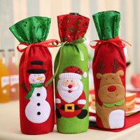 HKM-787667 Embroidered Sequin Wine Bottle Bag Featuring Snowman and Deer Design