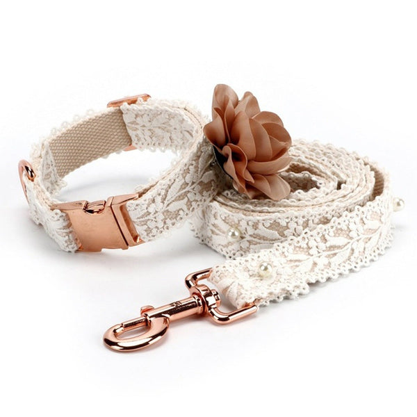 HKM-7876925 Lace Floral Pet Harness and Leash Set for Cats and Dogs - White, Various Sizes