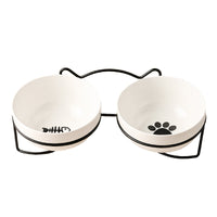 HKM-7877053 Ceramic Cat and Dog Bowl with Cat Ear Iron Frame in Pure White and Unique Designs