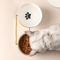 HKM-7877053 Ceramic Cat and Dog Bowl with Cat Ear Iron Frame in Pure White and Unique Designs