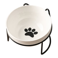 HKM-7877053 Ceramic Cat and Dog Bowl with Cat Ear Iron Frame in Pure White and Unique Designs