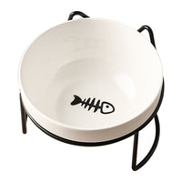 HKM-7877053 Ceramic Cat and Dog Bowl with Cat Ear Iron Frame in Pure White and Unique Designs