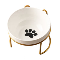 HKM-7877053 Ceramic Cat and Dog Bowl with Cat Ear Iron Frame in Pure White and Unique Designs