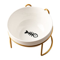 HKM-7877053 Ceramic Cat and Dog Bowl with Cat Ear Iron Frame in Pure White and Unique Designs