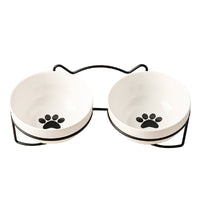 HKM-7877053 Ceramic Cat and Dog Bowl with Cat Ear Iron Frame in Pure White and Unique Designs
