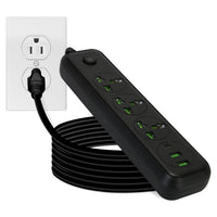 HKM-787731 6FT Power Strip with 3 AC Outlets, 2 USB A Ports, and 1 USB C Port, Wall Mountable with Safety Cover, Ideal for Home and Office Use