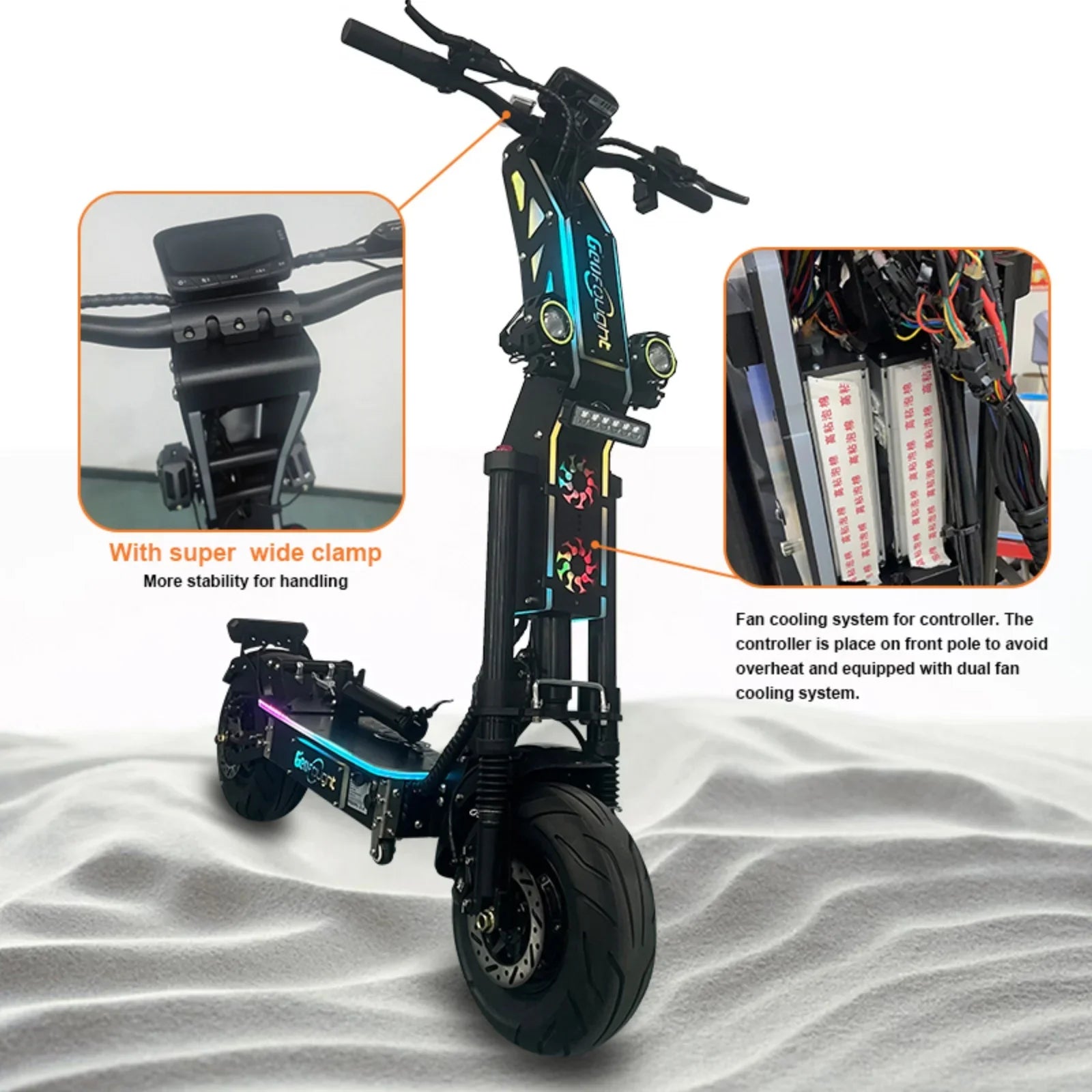 HKM-787731 Dual Motor 72V 10000W Electric Folding Scooter with Seat, NFC Start, and Full Suspension, Max Range 120km