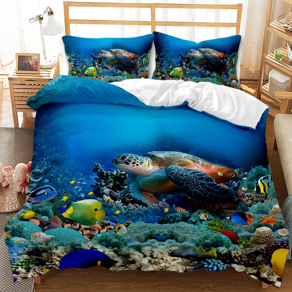 HKM-787859 Whale Shark 3D Digital Printed Brushed Bedding Set - Quilt Cover and Pillow Cases, 4-Piece Collection