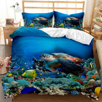 HKM-787859 Whale Shark 3D Digital Printed Brushed Bedding Set - Quilt Cover and Pillow Cases, 4-Piece Collection