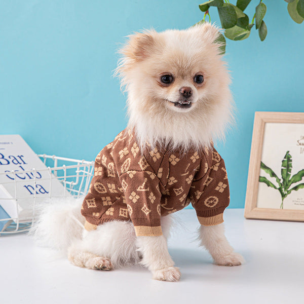 HKM-7878845 Cozy Thick Wool Dog Sweater for Autumn and Winter in Monochrome and Two-Tone Colors