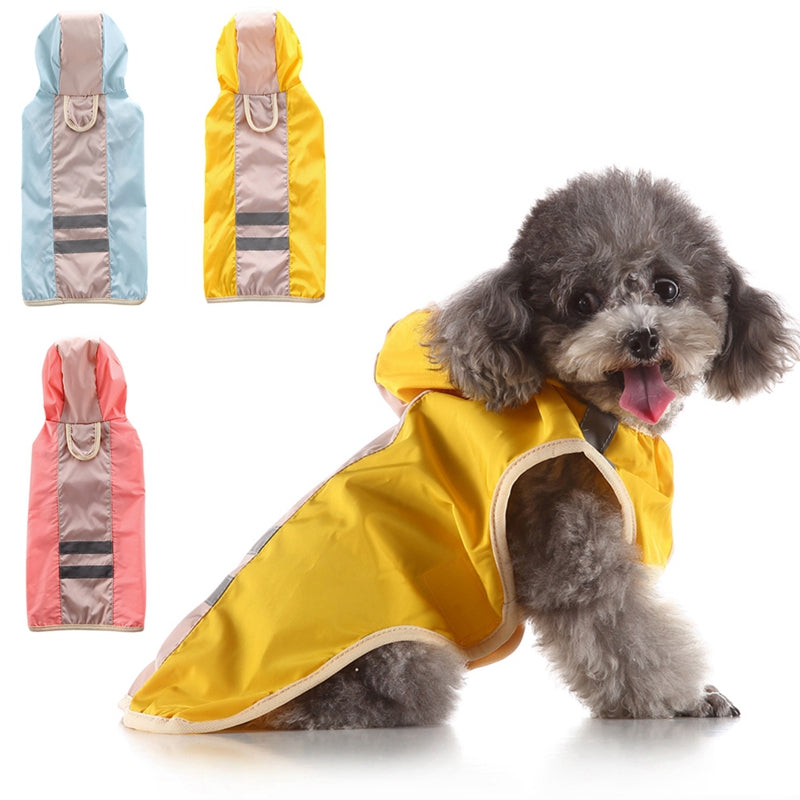 HKM-7879229 Reflective Dog Raincoat - Polyester Waterproof Jacket for Pets, Casual Fit, Various Sizes Available