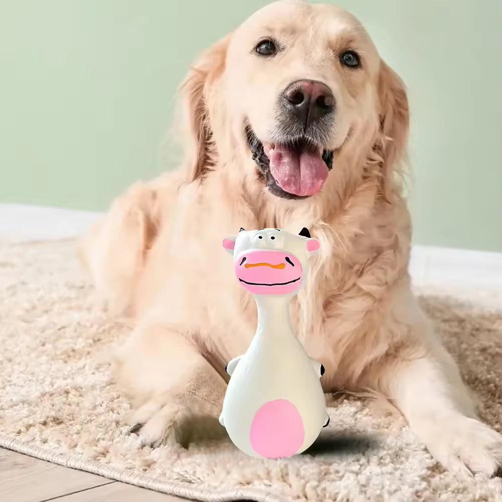 HKM-7879485 Interactive Latex Dog Chew Toy Set - 4 Cartoon Shaped Toys for Dental Health and Anxiety Relief