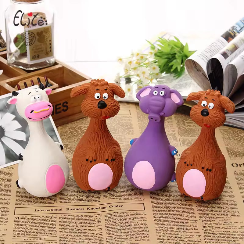 HKM-7879485 Interactive Latex Dog Chew Toy Set - 4 Cartoon Shaped Toys for Dental Health and Anxiety Relief