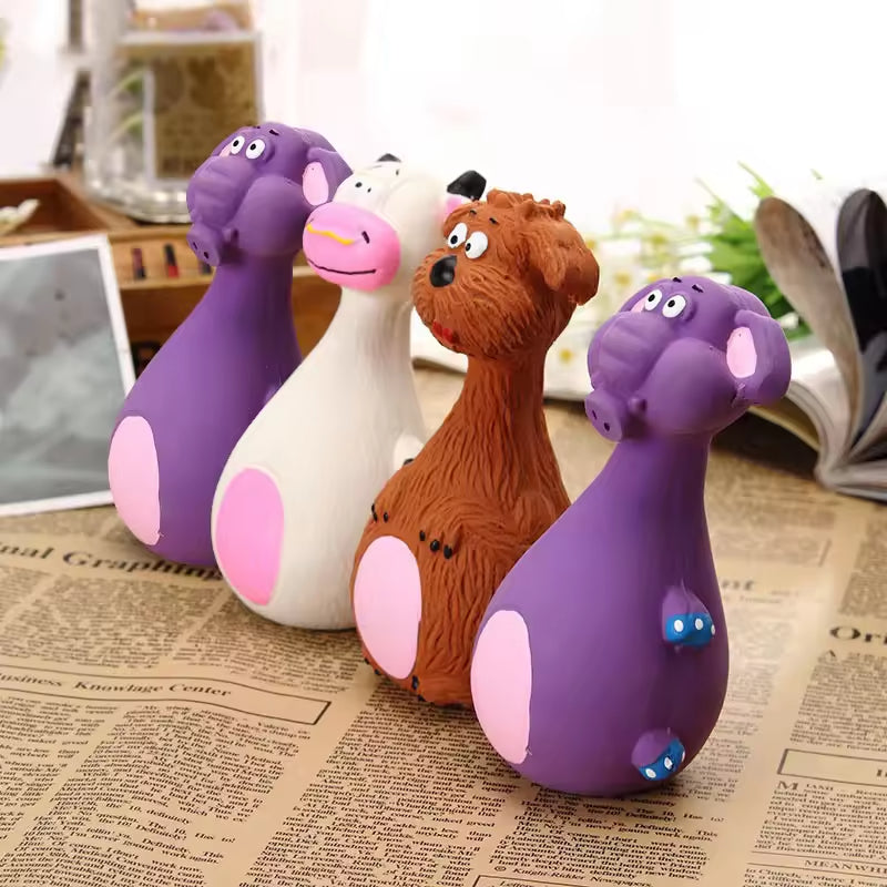 HKM-7879485 Interactive Latex Dog Chew Toy Set - 4 Cartoon Shaped Toys for Dental Health and Anxiety Relief