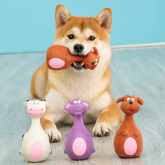 HKM-7879485 Interactive Latex Dog Chew Toy Set - 4 Cartoon Shaped Toys for Dental Health and Anxiety Relief