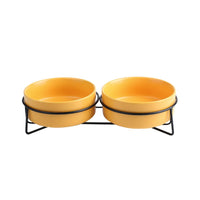 HKM-7881021 Metal Frame Ceramic Pet Bowl - Grey, Dark Green, Pink, Yellow, White - 400ml, 850ml, 1800ml for Cats and Dogs