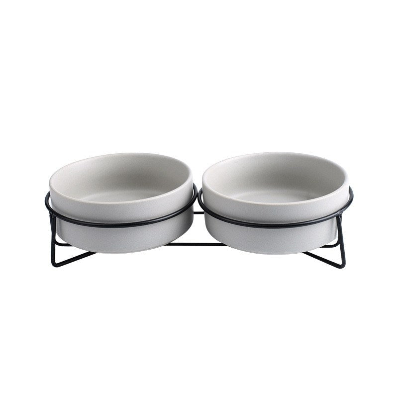 HKM-7881021 Metal Frame Ceramic Pet Bowl - Grey, Dark Green, Pink, Yellow, White - 400ml, 850ml, 1800ml for Cats and Dogs