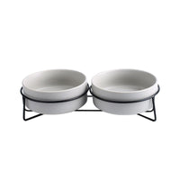 HKM-7881021 Metal Frame Ceramic Pet Bowl - Grey, Dark Green, Pink, Yellow, White - 400ml, 850ml, 1800ml for Cats and Dogs