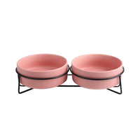 HKM-7881021 Metal Frame Ceramic Pet Bowl - Grey, Dark Green, Pink, Yellow, White - 400ml, 850ml, 1800ml for Cats and Dogs