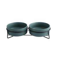 HKM-7881021 Metal Frame Ceramic Pet Bowl - Grey, Dark Green, Pink, Yellow, White - 400ml, 850ml, 1800ml for Cats and Dogs
