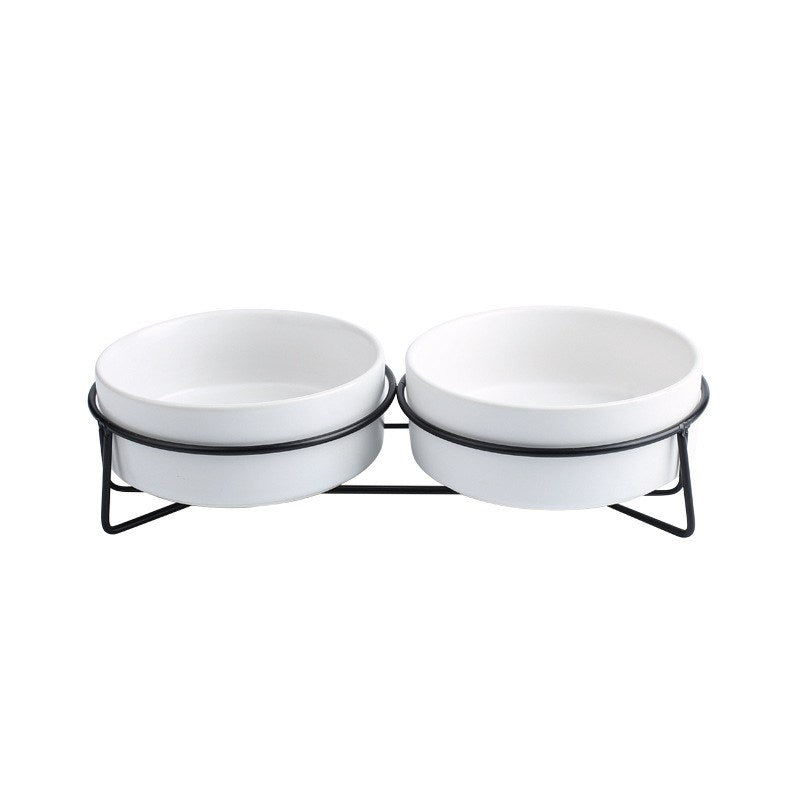 HKM-7881021 Metal Frame Ceramic Pet Bowl - Grey, Dark Green, Pink, Yellow, White - 400ml, 850ml, 1800ml for Cats and Dogs
